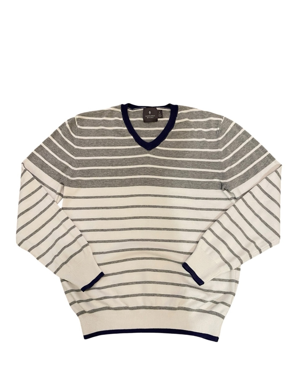 V-Neck Stripe Men’s Sweater in Gray and White
